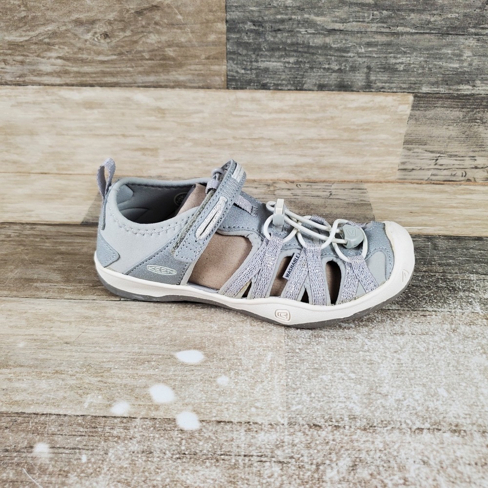 Keen Moxie Kids Sporty Sandals Sz 13 Silver White Adjustable Toggle Hiking Shoes
